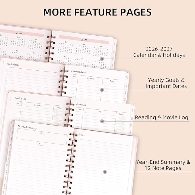 2026 Planner - Weekly and Monthly Planner, January 2026 - December 2026, Hardcover, 2026 Calendar Planner Book with Tabs, Aesthetic, Perfect for Office Home School Supplies (Pink, A5 (Jan 2026-Dec 2026))