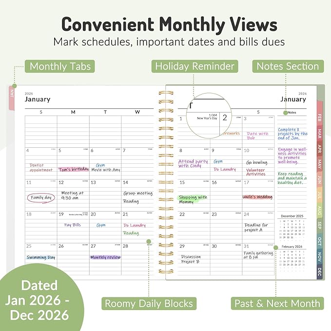 Forvencer 2026 Planner Weekly and Monthly, Jan - Dec 2026, 8.5” x 11”, Large Agenda Planner for Women, Aesthetic Calendar Planner with Spiral Bound, Month Tab, Flexible Cover for School Office, Purple
