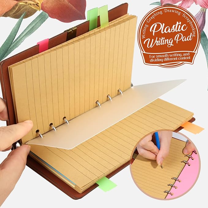 LEOBRO A6 Refill Paper, 3 Pack 45PCS Loose Leaf Lined Paper for A6 Binder Journal Notebook, Planner Inserts, with Binder Pocket, for Stationery