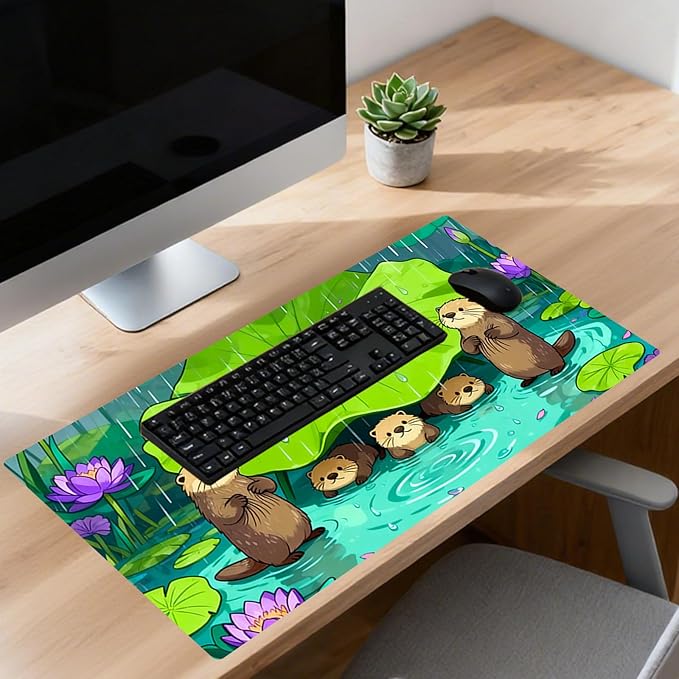 Nuxovilar Professional Large Mouse Pad & Computer Game Mouse Mat (35.4x15.7IN, Otters Under Lotus Leaf Art) (90 * 40cm Otters & Lotus Leaf)