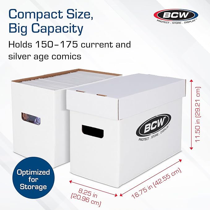 BCW Short Comic Storage Box - 2 Pack | Holds 150-175 Current/Silver Age Comics | Stackable, Durable 200 lb. Strength