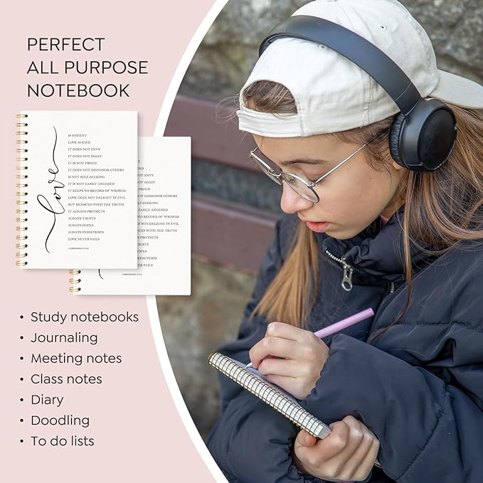 1 Corinthians 13:4-8 Christian Spiral Notebooks, Love Is Patient Love Is Kind Bible Verse Lined Notebook Hardcover, Religious Scripture College Ruled Notebook Journal for Writing, 5.5x8.3