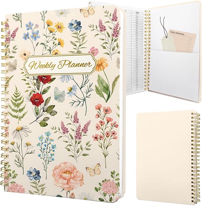Weekly Planner Undated - 52 Weeks To Do List Notebook A5 for Work: Weekly Task, Habit Tracker Journal, Goal Setting, Agenda Sprial Bound Organizer Book Women Cute Stylish Design, Floral