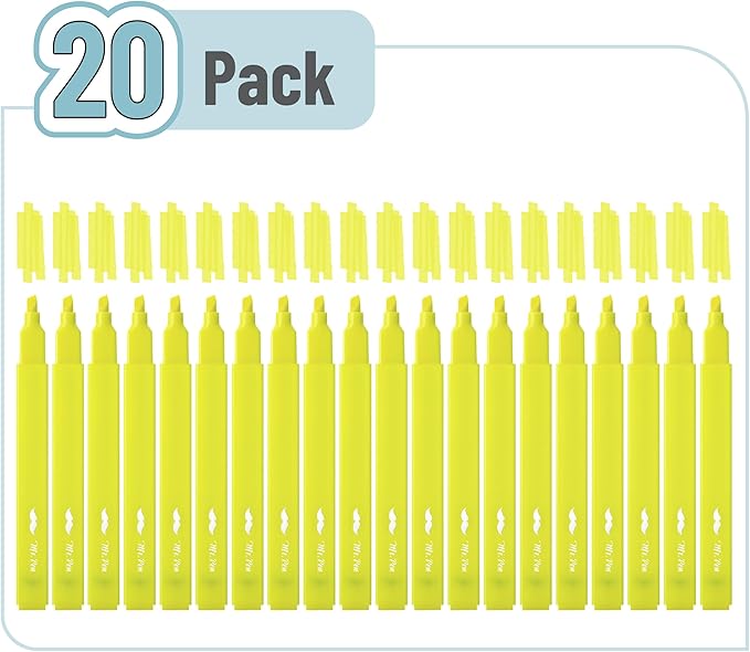 Mr. Pen- Aesthetic Highlighters, 20 Pack, Yellow Highlighters Yellow, Chisel Tip, No Bleed