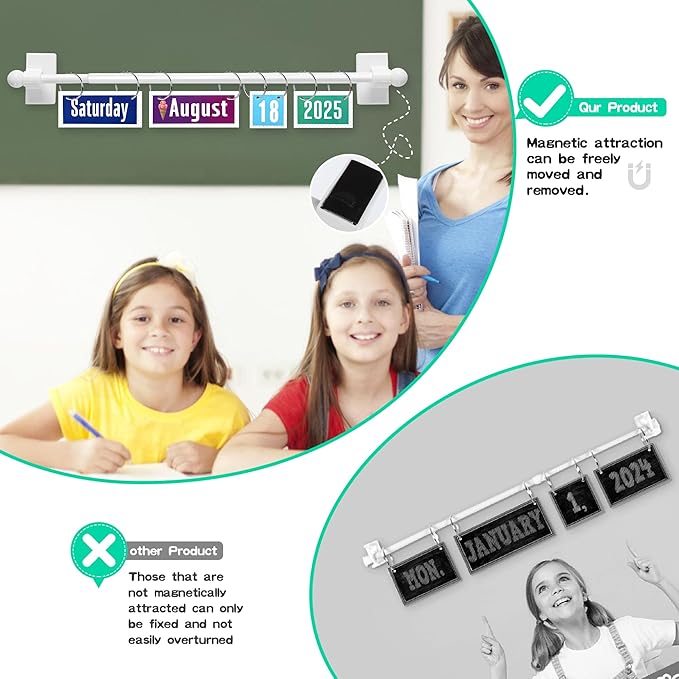 Magnetic Rod Flip Calendar for Classroom Colorful Classroom Calendar Date Cards Colorful Classroom Decor Magnetic Rod for Classroom Whiteboard