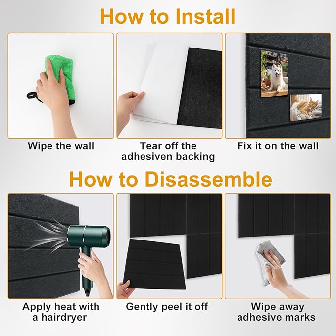 Large Cork Board Alternative,Felt Bulletin Board Tiles with 35 Pushpins,Black Bulletin Board, 12 Pack 12"X12"X0.4" Felt Cork Board Tiles with Self Adhesive for Office Pin Board, Home & Classroom