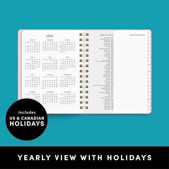 PAPERAGE 2026 Weekly & Monthly Planner, 12 Months (January 2026 - December 2026), 6.6 in x 8.1 in, Spiral Bound 2026 Planner with Weekly, Monthly & Yearly Views, Note Pages & Inner Pocket – Raspberry