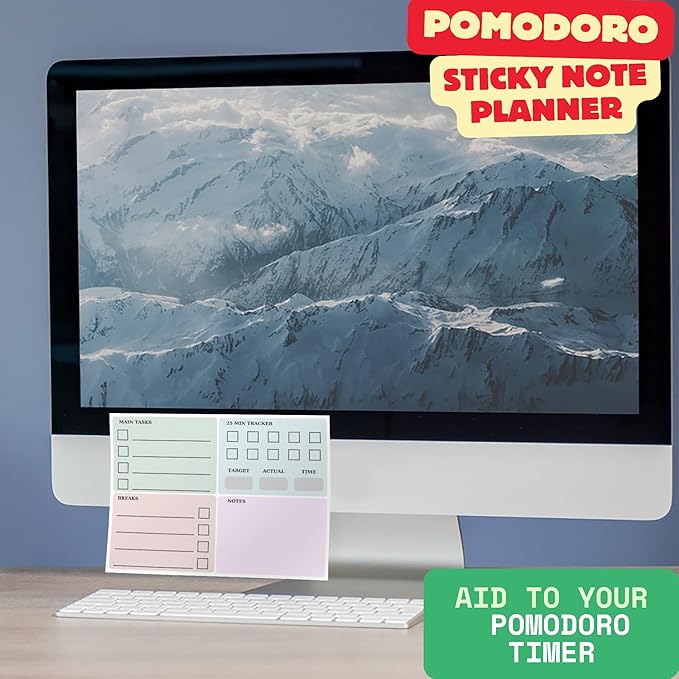 The Pomodoro Technique Planner Sticky to Do List | Addition to Pomodoro Timer | 8"x6" Productivity Goal Planning Notepad | Organization Products for Work and Study Journal