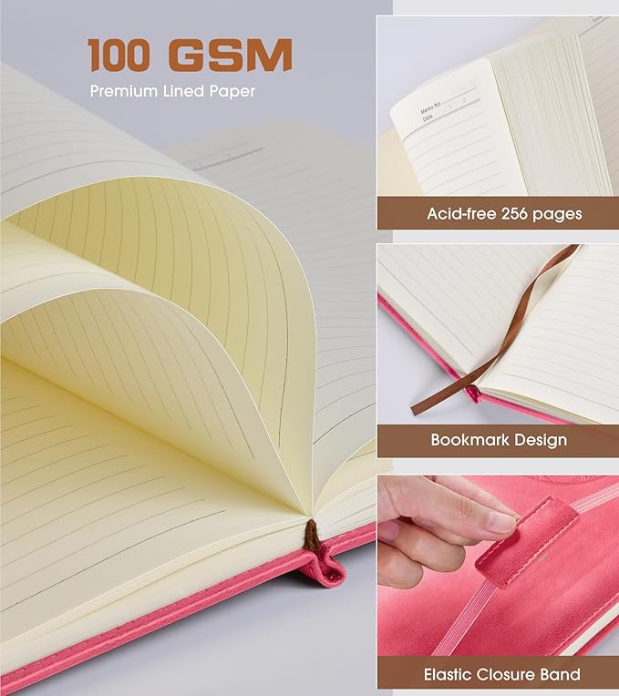 Lined Journal Notebook for Women Men,256 Pages A4 Large Hardcover Leather Journals for Writing,Travel,Business,Work,School,College Ruled Notebooks for Note Taking, Diary Notepad 8.6"×11"