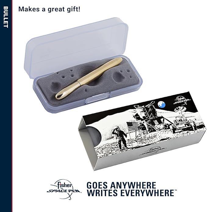 Fisher Space Pen Bullet Space Pen, Brass Alloy Pressurized Ballpoint Pen, Compact Pocket Size, Writes Upside Down and in Extreme Temperatures, Smooth Black Ink, Medium Point, Gift Box, Made in the USA