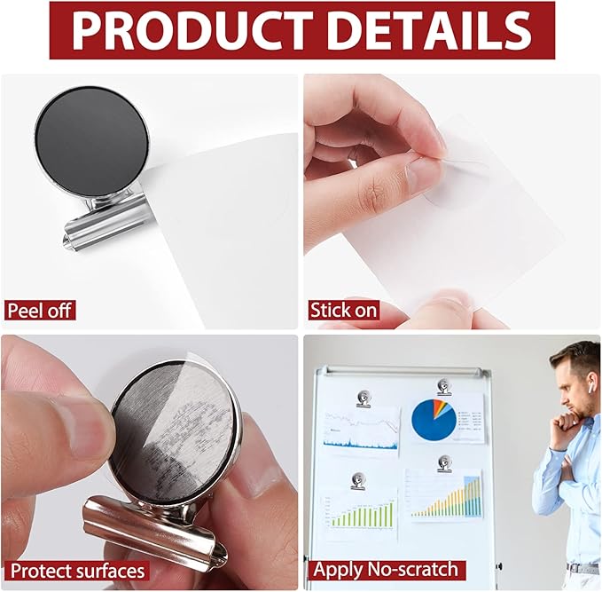 24Pack Refrigerator Magnets Magnetic Clips Fridge Magnets-Scratch Free Perfect for Note List Photo Displays Home School Office Use Magnets for Whiteboard Heavy Duty Magnetic Clips(Silver)