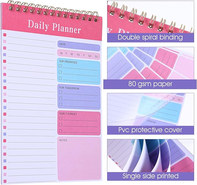 10 Pack Daily To Do List Notepad, Beautiful To Do List Note Pads Set 5" x 8" 30 Sheets Spiral Planner Checklist Notebook Work Notepads for Easy Daily Planning, Office Desk Supplies for Women
