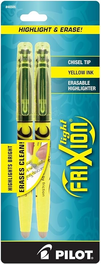 Pilot FriXion Light Erasable Highlighters, Chisel Point, Yellow, Box of Six 2-Packs, 12 Pens Total (46505)