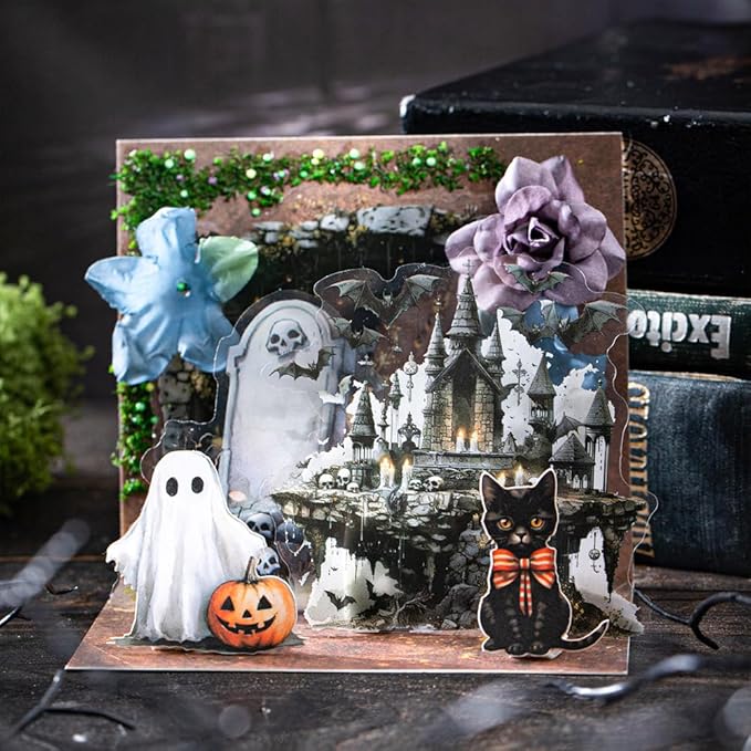 Vintage Scrapbook Goth Stickers for Scrapbooking, 60Pcs Large Transparent PET Halloween Stickers for Adults Journaling, Junk Journals Supplies, Collage, Scrap Book, Art Crafts