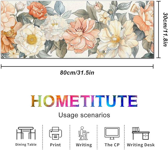 Floral XL Mouse Pad 31.5 x 11.8 Inch Gaming Mousepad Diatomite Large Keyboard Mouse Pad for Home and Office Desk Accessories with Elegant Botanical Bloom Artwork
