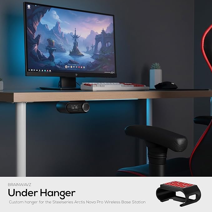 BRAINWAVZ Under Desk Mount for SteelSeries Arctis Nova Pro Wireless Base Station – Secure Fit, Easy Install with Screws or VHB Tape – Clean, Organized Gaming Setup (UM01)