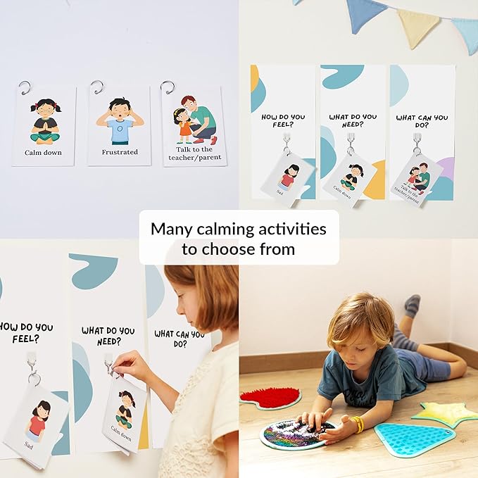 Calm Down Corner | Perfect for Classrooms | Sensory Calming Corner with Items for Kids | Education Calming Corner Kit with Posters, Solutions Wall, Sensory Toys, Fidget Tools | Special Education