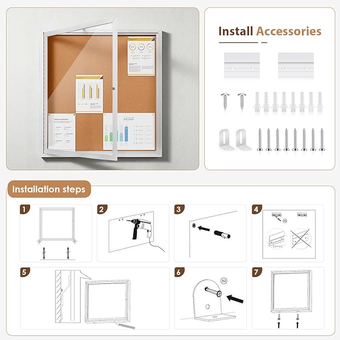 SWANCROWN Outdoor Enclosed Cork Bulletin Board Weatherproof Display Cases Tamperproof Notice Poster Memo Board with Aluminum Frame (Cork, 39x37 inches)