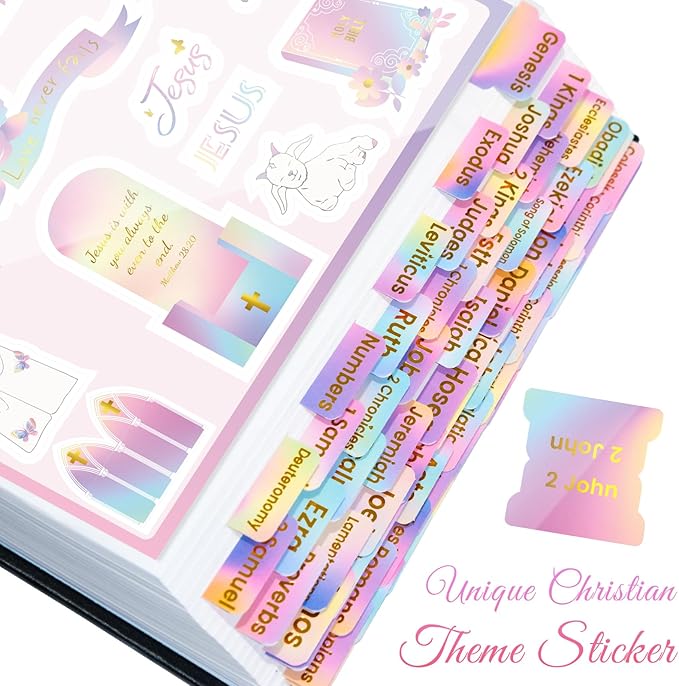 Bible Tabs with Acrylic Bookmark, Laminated Bible Tabs for Women Men, Christian Gifts, Large Print Bible Tabs for Easy Navigation, Bible Book Index Tabs Labels, Bible Study Supplies, RB3-99