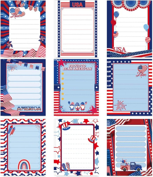Patriotic Sticky Notes Gifts - 9 Pack Red White Blue Sticky Notes 3x4 Inches, Proud to Be an American Self-Stick Memo Pads, National Memorial Veterans Day Office Supplies, 450 Sheets