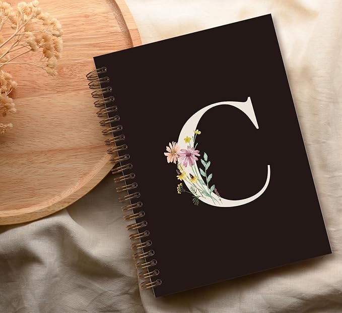 Trendy Personalized Journal Hardcover Spiral Notebook,Black Initial Letter C Notebook,Monogrammed Gifts for Women Teen Girl,College Ruled Hardcover Spiral Notebook 5.5 x 8.3