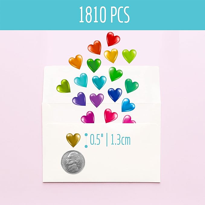 1810 PCS Heart-Shaped Stickers, Colorful Heart Stickers Self-Adhesive Love Decoration Labels in 19 Colors, Use for Valentine's Day, Gifts, Wedding, Anniversary, Award Charts (0.5" Each, 10 Sheets)