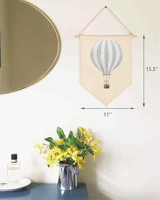 Boho Canvas Banner Flag Sign Pennant Poster Wall Decor Gift for Baby Boy Girl Kid Nursery Baby Room Above Crib Bedroom Playroom Reading Room Door-Hot Air Balloon Adventure-Birthday Christmas Gift