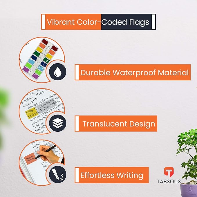 Tabsous 960 Sticky Tabs - Repositionable, Writable Index Tabs & Page Flags for Books, Files, and Notes - Transparent Colored Markers for Organizing, Highlighting, Classifying Documents (08 Colors)