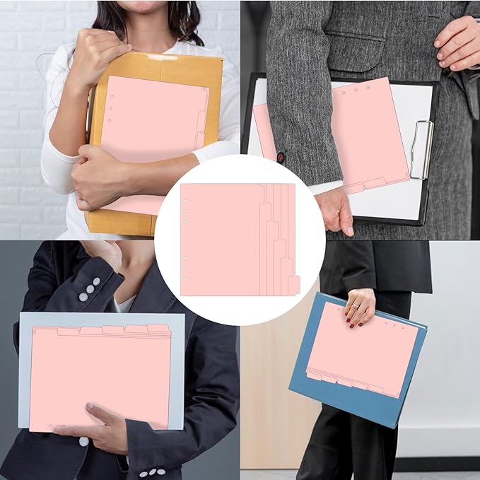 6 Pcs A5 Binder Dividers, 6 Holes Pink Clear Binder Divider Index with Tabs Insertable Plastic Index Divider Sheets for Binders Notebook Journal Diary Memo Notepad (Pink)
