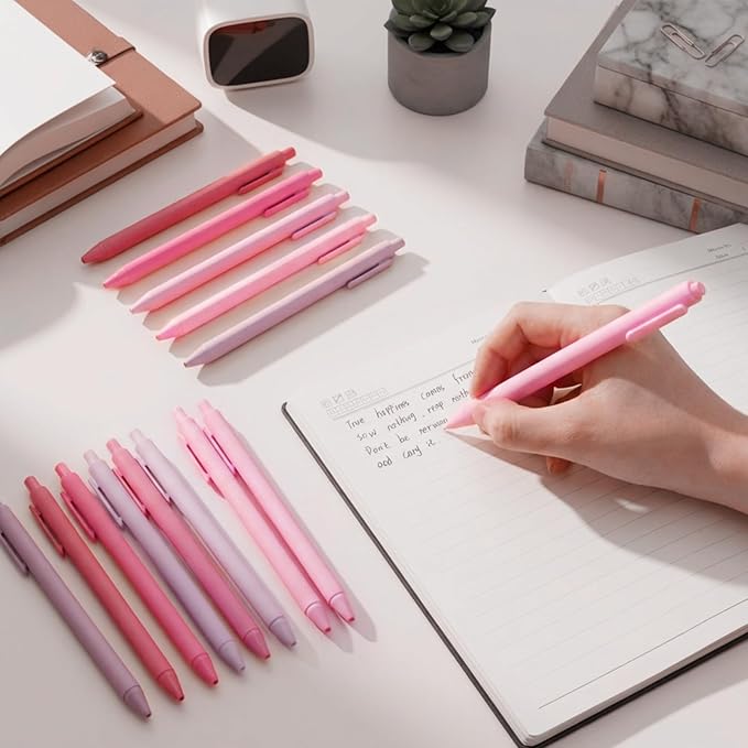 Crtiin 50 Pcs Gel Ink Pens Bulk, Black Ink 0.5mm Fine Point Retractable Pen Smooth Writing Office Supplies for Teacher Server Nurse Valentine Galentine Gift (Light Pink)