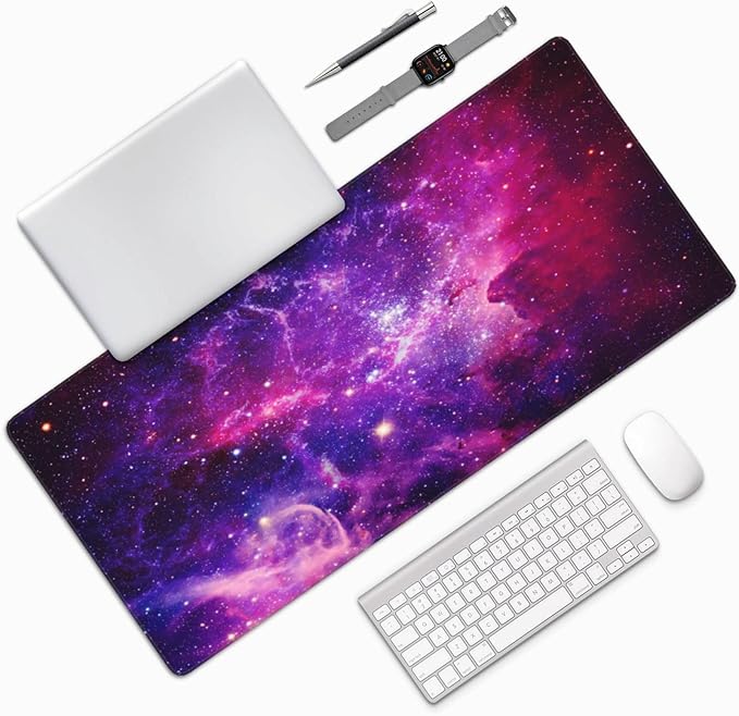 Bursting Galaxy Universe Mouse Pads XXL Extended Mousepad with Stitched Edges Outer Space Non-Slip Rubber Base Computer Keyboard Pad Desk Mat for Home Office Desk Decor, 35.4" X 15.7"