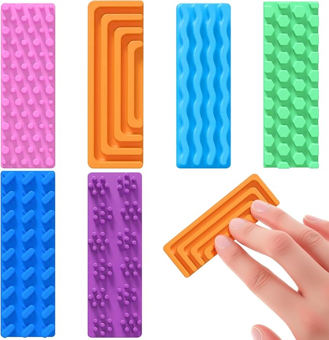 Ireer 6 Pcs Textured Sensory Stickers Silicone Desk Fidget Decals Thick Mental Health Stickers Strips Different Textured Calm Decals Stress Anxiety Relief Items for Adult Autism ADHD Desk Office Gift