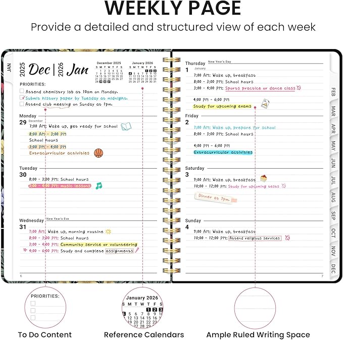 2026 Planner, Aesthetic Weekly and Monthly Planner for Women, Jan 2026 to Dec 2026, Hardcover 2026 Calendar Book with Monthly Tabs, Inner Pocket, Perfect for Office Home School - A5 (6.3" x 8.5"), Symmetrical Tapestry