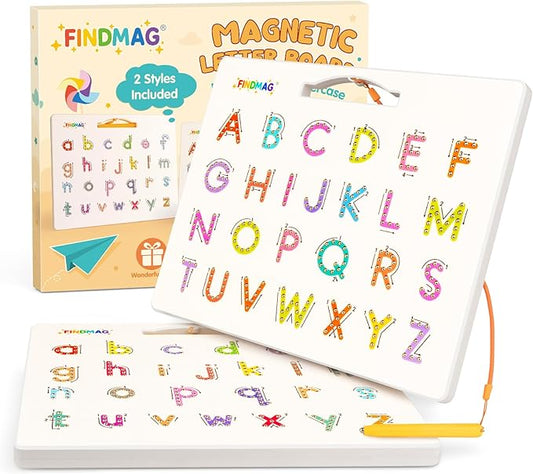 FINDMAG Magnetic Letter Board, Double Sided Alphabet Magnets Tracing Board for Toddlers, Uppercase & Lowercase ABC Boards for Learning Practice, Handwriting, Preschool Educational Gifts for Children