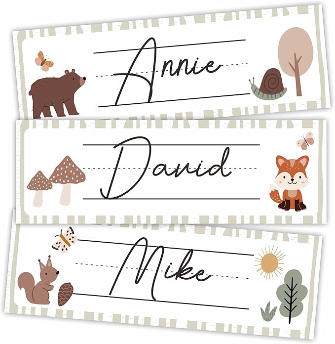 Self-Adhesive Student Name Tags -Jungle Animals Name Plate Stickers for Teens -45 Pcs Funny Multipurpose Name Label Favors Decorations & Supplies for Classroom Desks Bulletin Boards School -A03