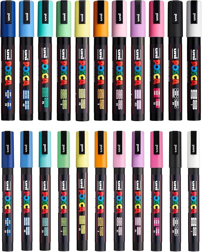 Posca Exclusive 3M and 5M Paint Markers Gift Set of 22 with Carrying Case, Great for Kids and Adults, Acrylic Art Markers for Coloring Canvas, Wood, Glass and Metal