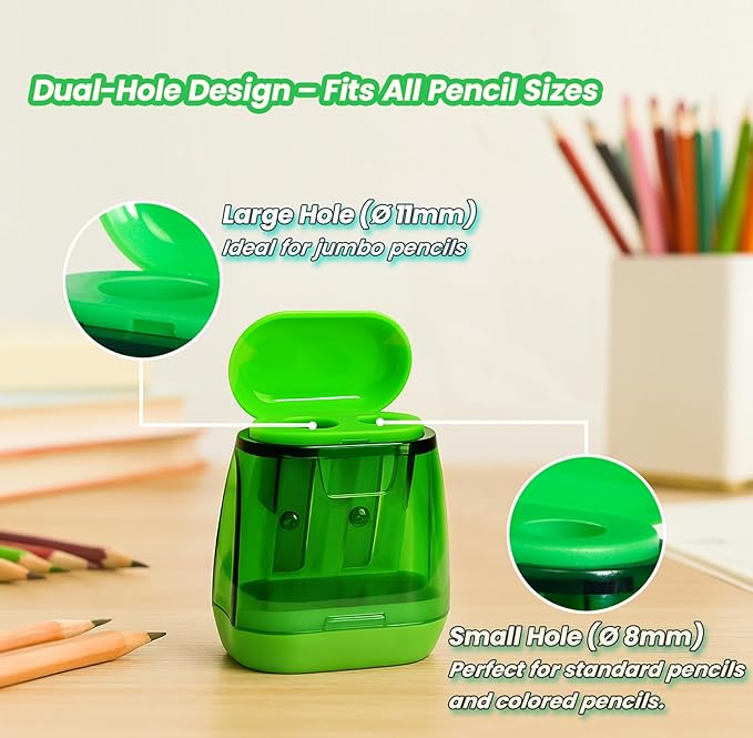 Pencil Sharpeners, Aipker Manual Sharpeners & Pencil Top Eraser Set for Colored Pencils, Colorful Protable Dual Holes Pencil Sharpener with Lid for Kids, Audlts, Artists, Classroom, School & Office