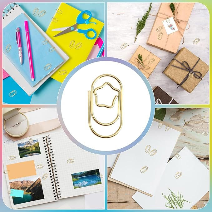 200pcs Star Shaped Paperclips, Gold Small Fancy Decorative Paper Clips Products Cute Star Binder Clips Practical Office Supplies for School Home Desk Organizers Wedding Decorations