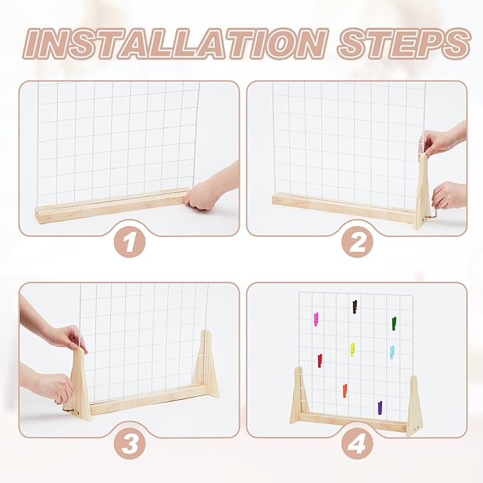 2 Sets Wedding Wall Grid Decorative Panel for Photo Display 19.3x18.5 Inch, Photo Display Panel, Wire Wall Grid, Desk Picture Manager, with 70 Wooden Clips for Shows Crafts Artistic Drawings Photos