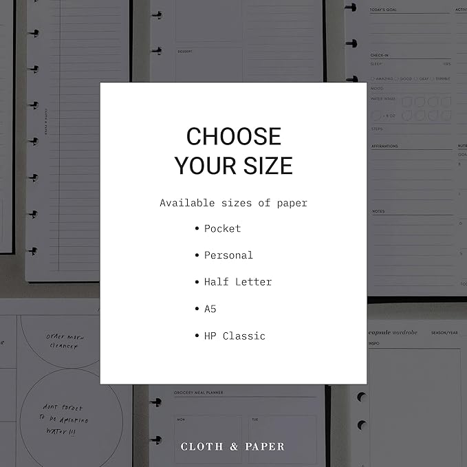 Cloth & Paper Weekly Admin Planner Inserts | Personal Size 3.75 x 6.75 Inches | 6 Ring Punch | Minimalist Monday Start Layout | Weekly Task List & Habit Tracker Refill for Personal 6 Ring Agendas