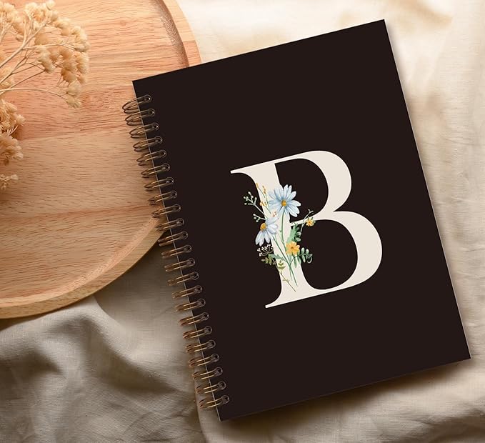 Trendy Personalized Journal Hardcover Spiral Notebook,Black Initial Letter B Notebook,Monogrammed Gifts for Women Teen Girl,College Ruled Hardcover Spiral Notebook 5.5 x 8.3