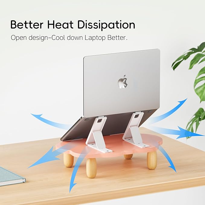 Adjustable Wood Laptop Stand, Ergonomic Height Angles Computer Stand, Cloud-Shaped Holder Riser Notebook Stand for Desk Compatible with Air, Pro, Dell, HP, Lenovo More 10-17.3" Laptops, Pink