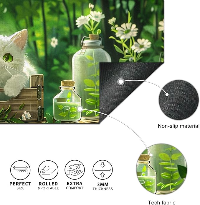 Cat XL Mouse Pad 31.5 x 11.8 Inch Gaming Mousepad Diatomite Large Keyboard Mouse Pad for Home and Office Desk Accessories with White Cat Garden Scene