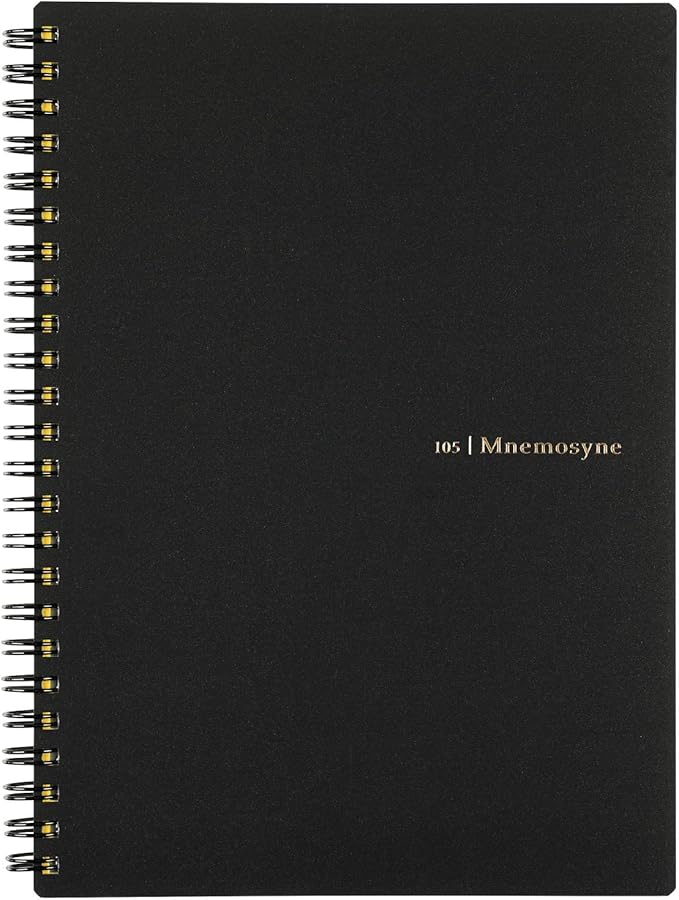 Maruman Mnemosyne Dot Grid Notebook- A5, 8.27" x 6.34", 80 Sheets / 160 Pages, 5mm Dotted Journal, Perforated Pages & Wire-Bound to Lay Flat, Black, Made in Japan