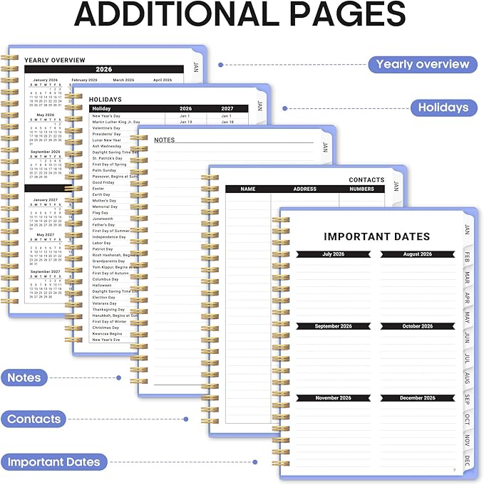 2026 Planner, Weekly and Monthly Calender Planner, Jan 2026 to Dec 2026, Hardcover 2026 Calendar Book with Tabs & Inner Pocket, Office Home School Supplies for Women & Men - A4 (8.5" x 11"), Lavender