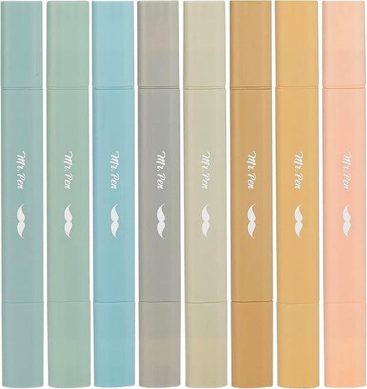 Mr. Pen- Aesthetic Bible Highlighters No Bleed Through Assorted Color, 8pcs, Ocean Dune, Cute Highlighter Dual Tip for Journaling Supplies and School Accessories, Bible Highlighters and Pens No Bleed