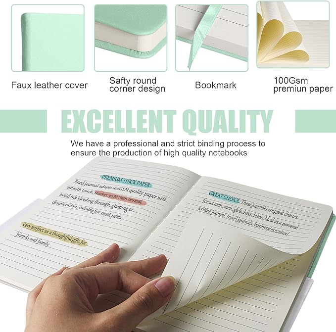 Lined Journal Notebook – Hardcover Notebook for Men & Women – Journals for Writing, Work, School, Home & Daily Notes, 160 Pages – Medium A5, 5.7"x8", 100 gsm Thick Paper (Eggshell Green)