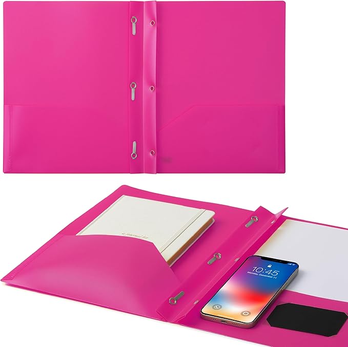 Mr. Pen- Plastic Folders with Pockets and Prongs, 5 Pack, Pink, Pocket Folders, Folders with Prongs, File Folders with Fasteners, 2 Pocket Folder, Folder with Pockets