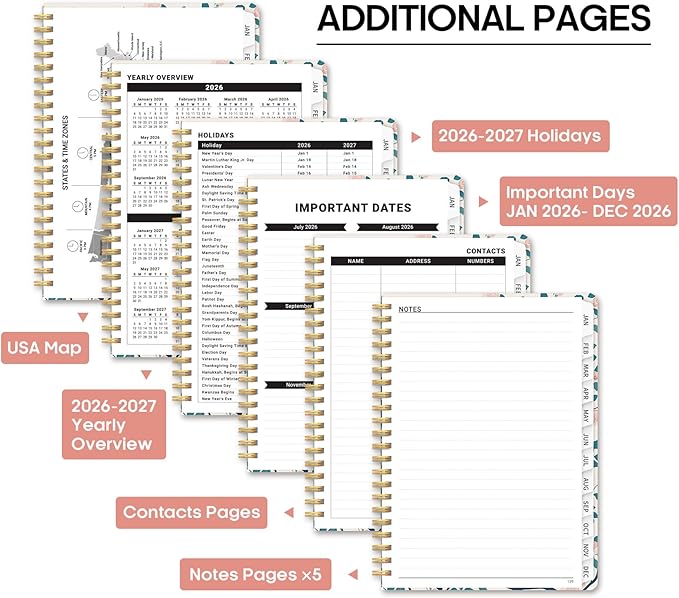 2026 Planner, Weekly and Monthly Calendar Planner Book, January 2026 - December 2026, Hardcover Spiral Planner with Monthly Tabs, Notes Pages, Perfect for Women & Men, A5 (6.4" x 8.5") - Peacock