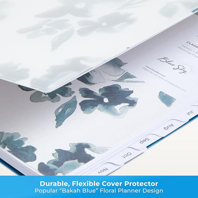 Blue Sky 2026 Weekly and Monthly Planner Calendar, January 2026 - December 2026, 8.5" x 11", Flexible Cover, Laminated Tabs, Durable Twin Wire Binding, Storage Pocket, Bakah Blue
